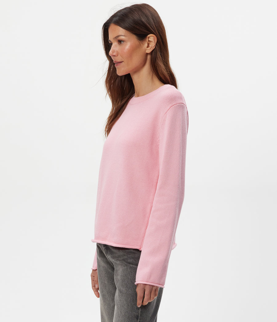 Mikaela Relaxed Pullover in DRAGONFRUIT Pink Side View #DRAGONFRUIT