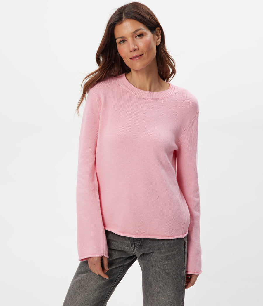 Mikaela Relaxed Pullover in DRAGONFRUIT Pink Close Up View #DRAGONFRUIT