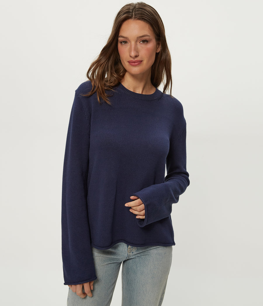 Mikaela Relaxed Pullover in Nocturnal Blue Close up View  #NOCTURNAL