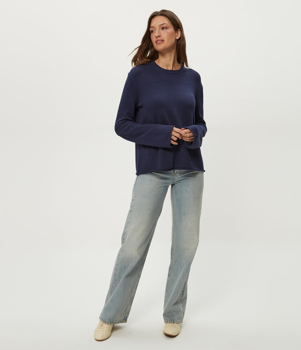 Mikaela Relaxed Pullover in Nocturnal Blue Full Body View #NOCTURNAL