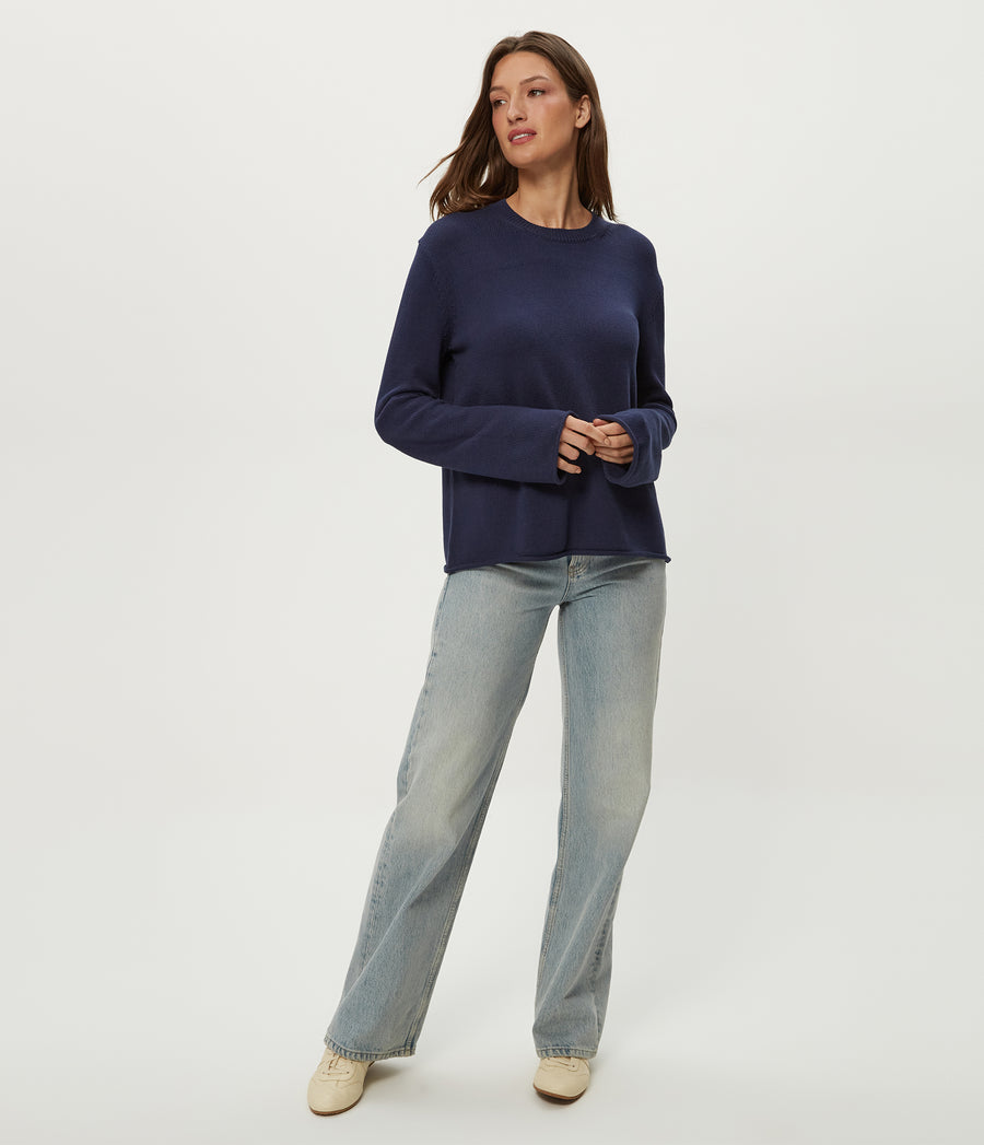 Mikaela Relaxed Pullover in Nocturnal Blue Full Body View #NOCTURNAL