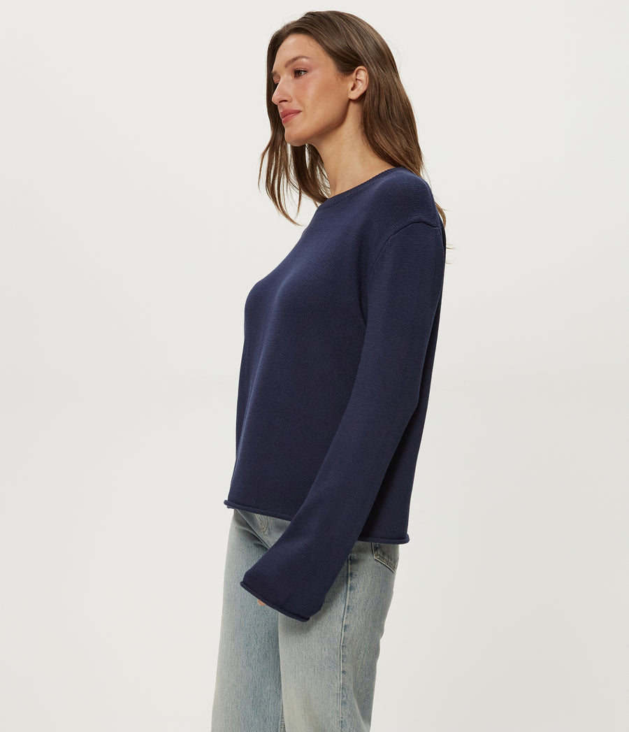 Mikaela Relaxed Pullover in Nocturnal Blue Side View #NOCTURNAL