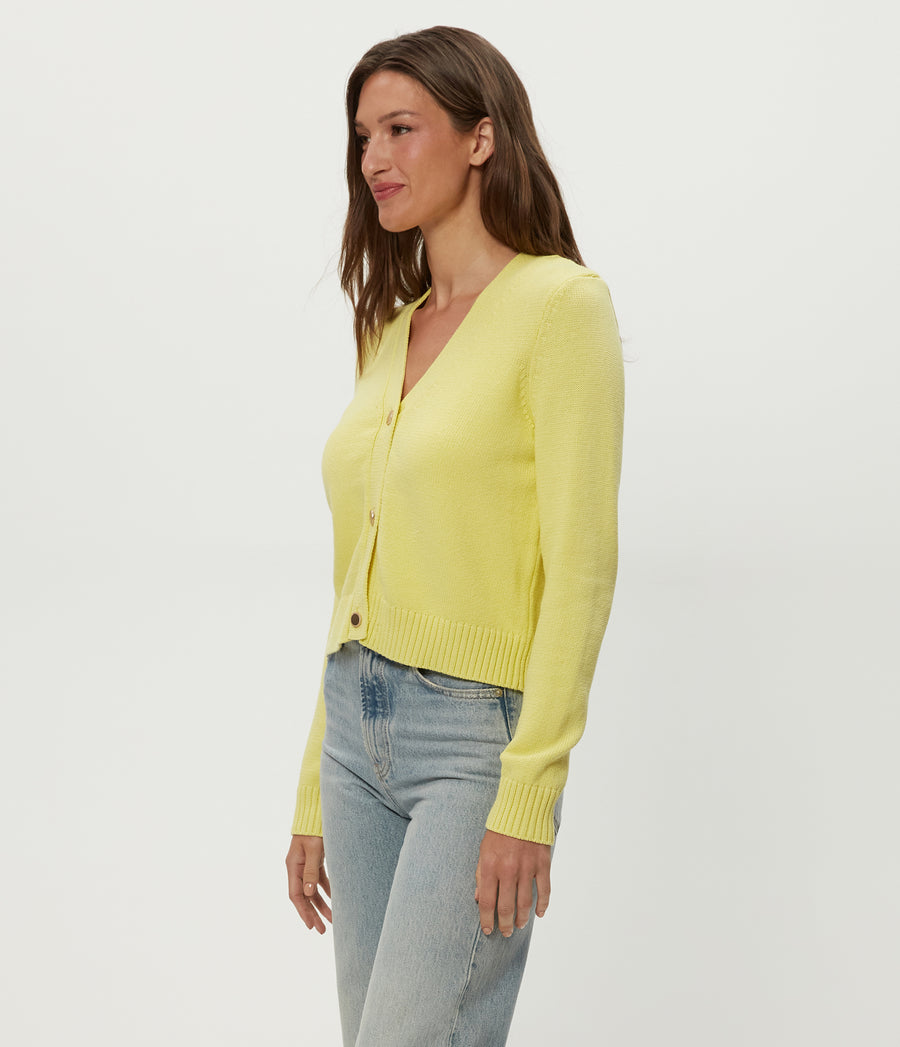 Tracey Cropped Cardigan in BUTTERCUP Yellow Side View #BUTTERCUP