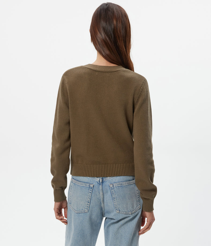 Tracey Buttondown Crop Cardigan in CAPER Green Back View #CAPER