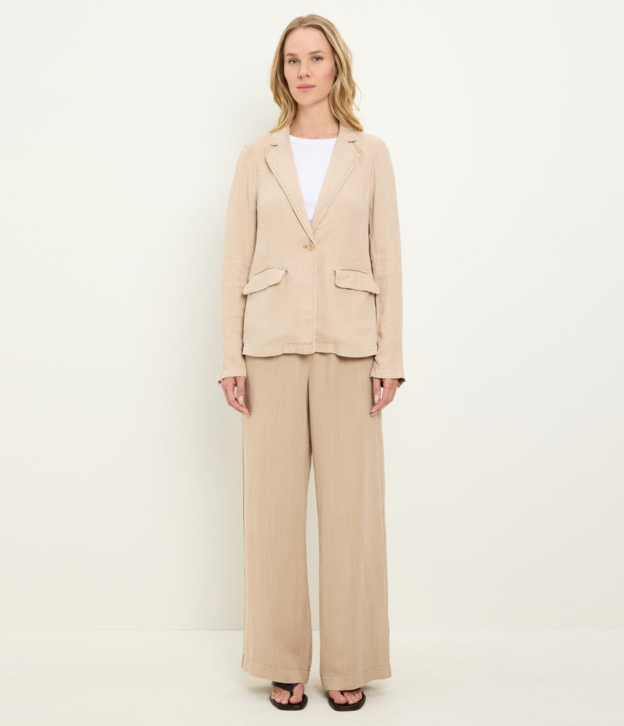 Aubrey Linen Blazer in  MACADAMIA Beige Full Body View #MACADAMIA