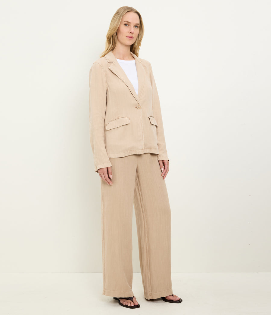 Aubrey Linen Blazer in  MACADAMIA Beige Side View #MACADAMIA