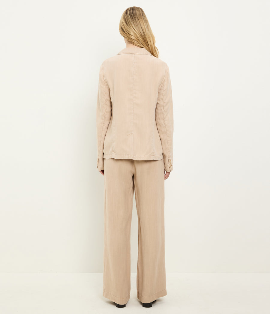 Aubrey Linen Blazer in  MACADAMIA Beige Back View #MACADAMIA