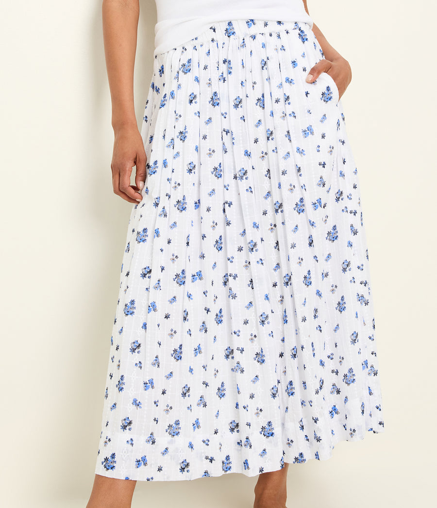 Camielle Floral Skirt in BLUE RIBBON FLORAL Close Up View #BLUE RIBBON FLORAL