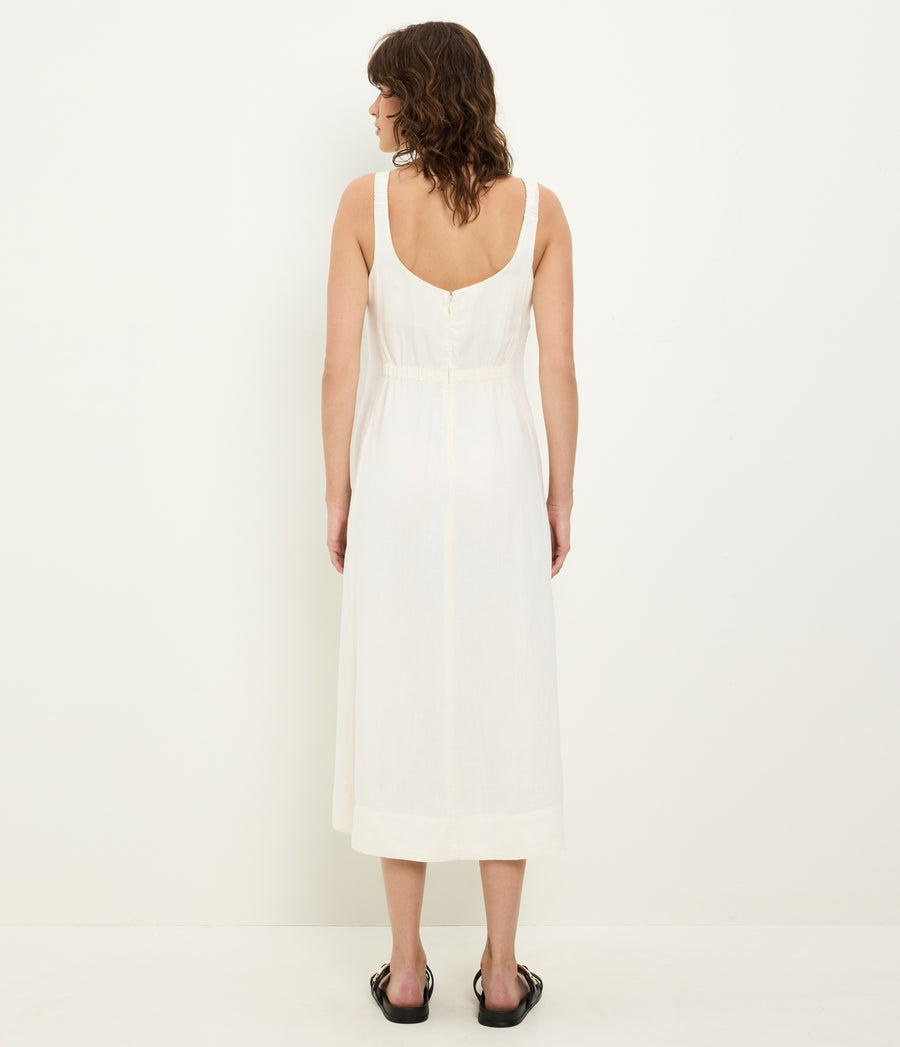 Palmira Linen Midi Dress in Parchment White Back View #PARCHMENT