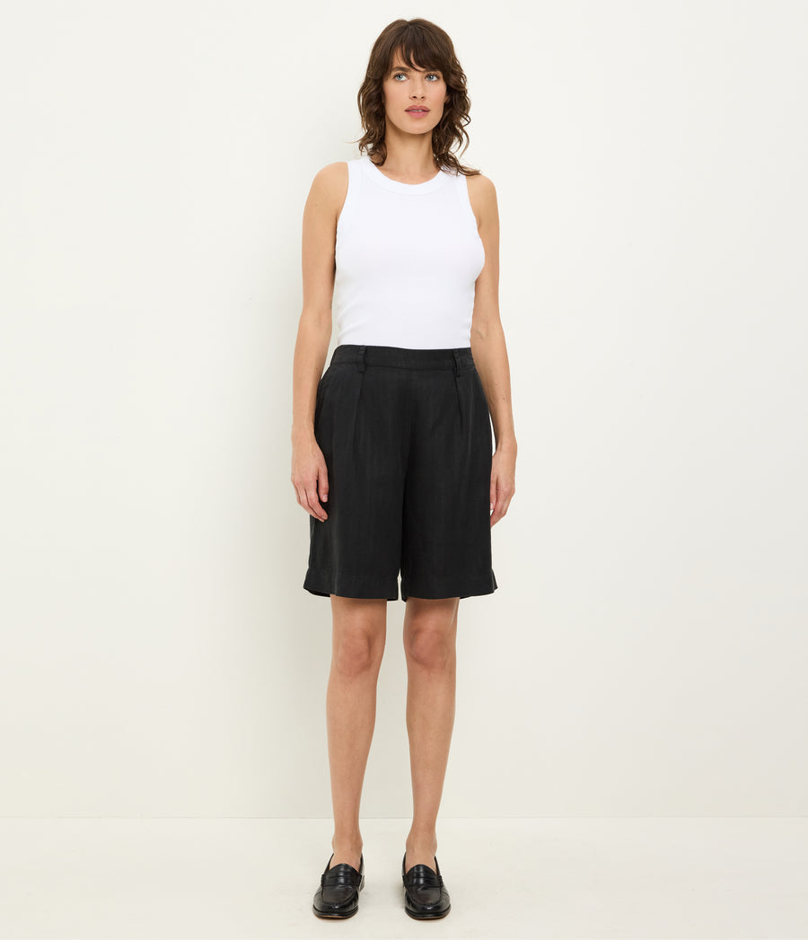 Lacey Linen Short in Black Full Body View #BLACK