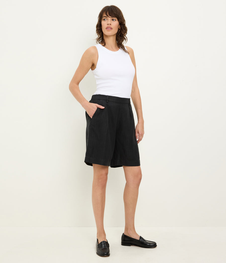 Lacey Linen Short in Black Side View #BLACK