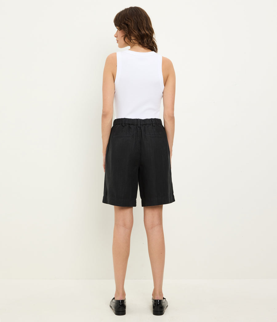 Lacey Linen Short in Black Back View  #BLACK