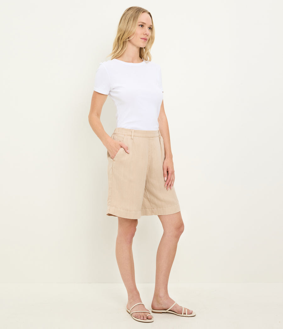 Lacey Linen Short in  MACADAMIA Beige Side View #MACADAMIA