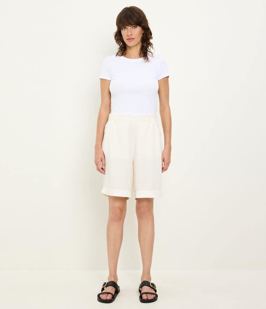 Lacey Linen Short in Parchment White Full Body View #PARCHMENT