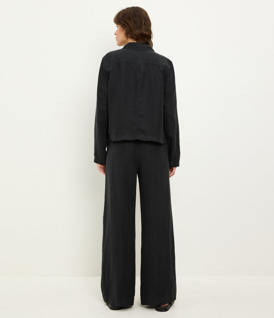 Marissa Linen Drawstring Pant in Black Back View  #BLACK