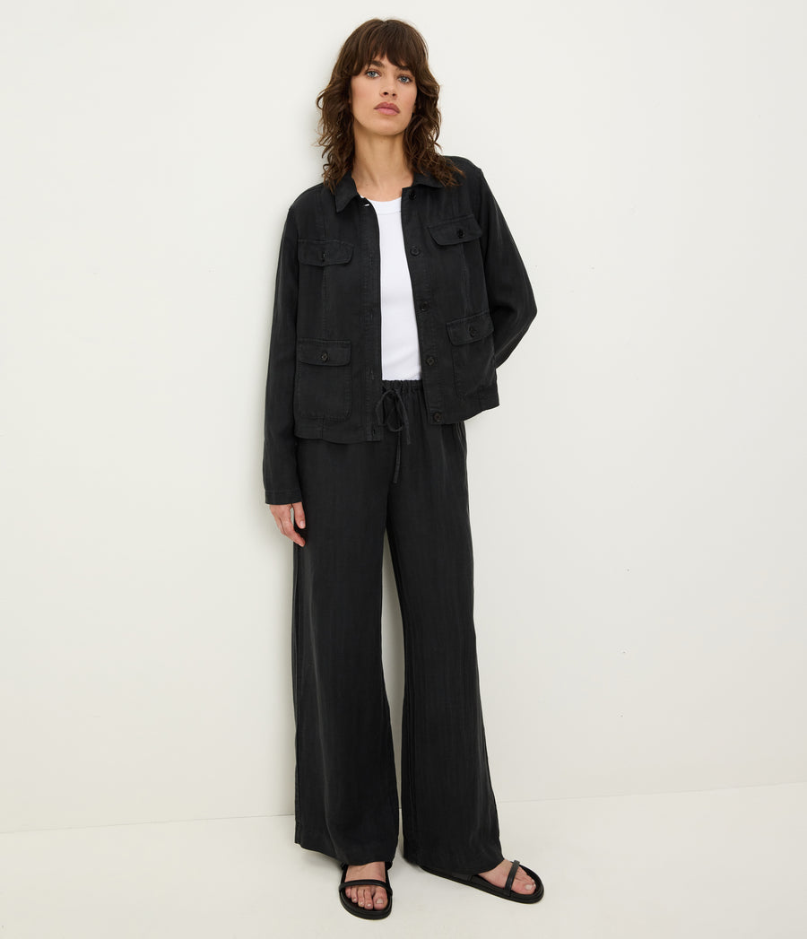 Marissa Linen Drawstring Pant in Black Full Body View #BLACK