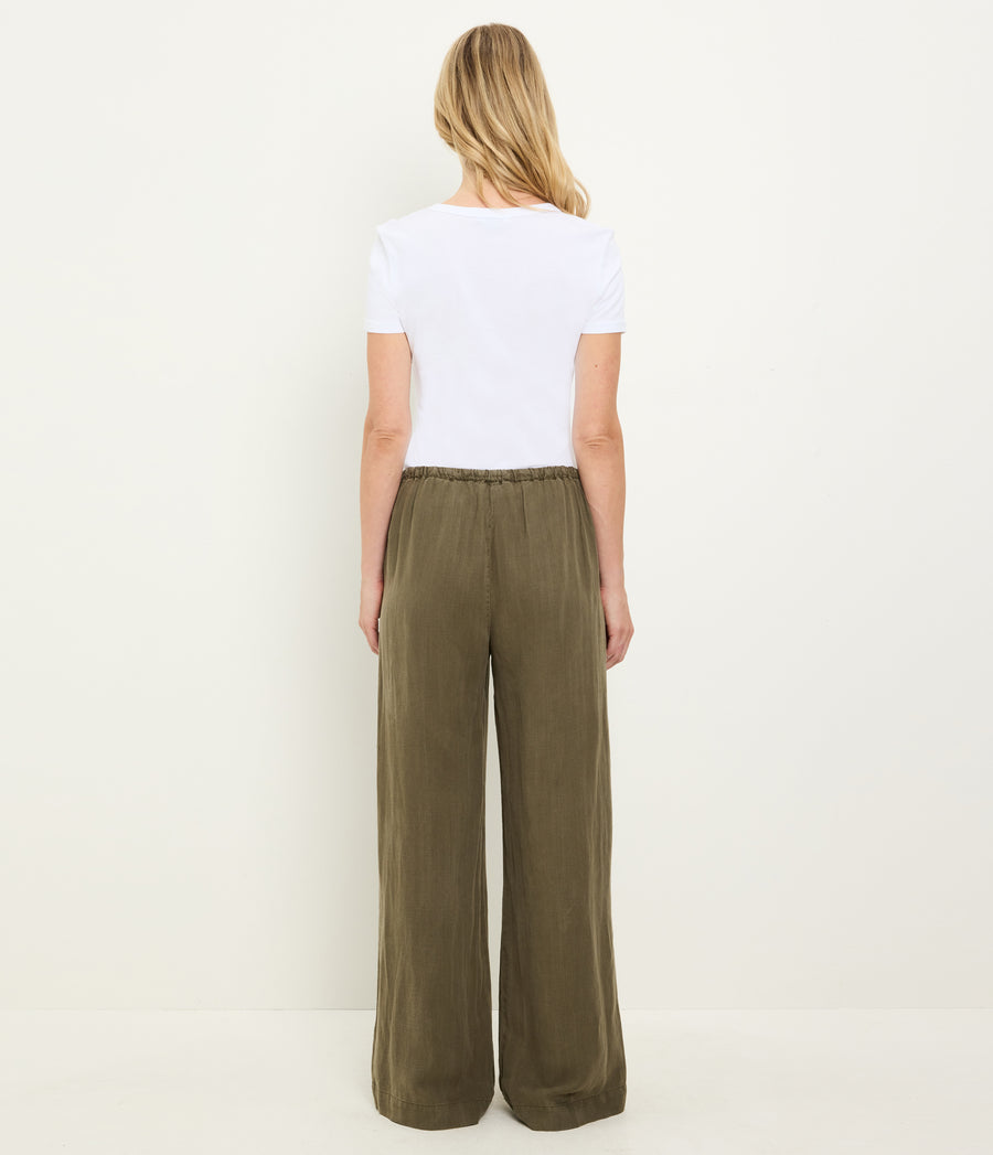 Marissa Linen Drawstring Pant in CAPER Green Back View #CAPER
