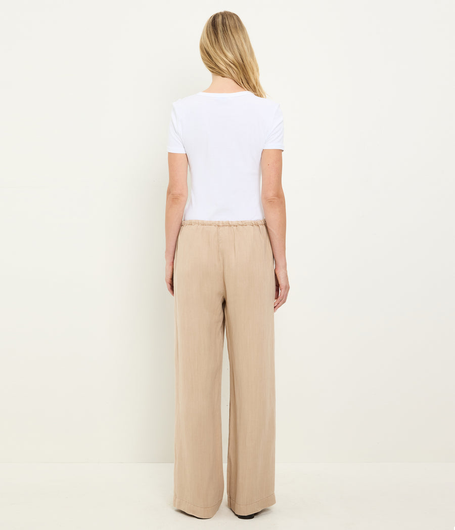 Marissa Linen Drawstring Pant in  MACADAMIA Beige Back View #MACADAMIA