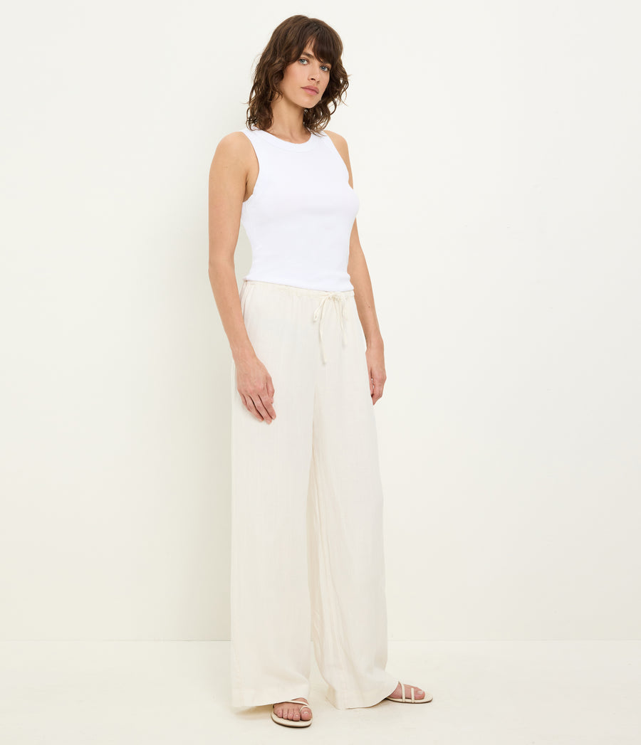 Marissa Linen Drawstring Pant in Parchment White Side View #PARCHMENT
