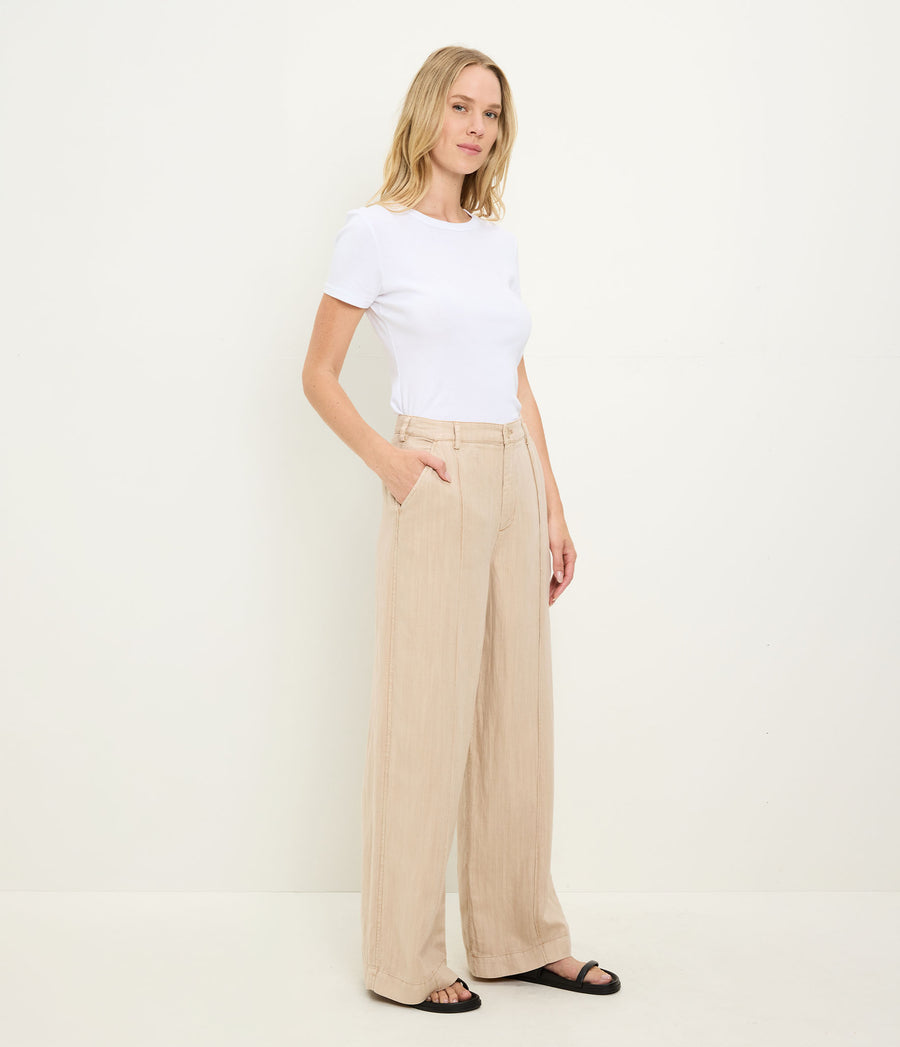 April Linen Trouser in MACADAMIA Beige Side View #MACADAMIA