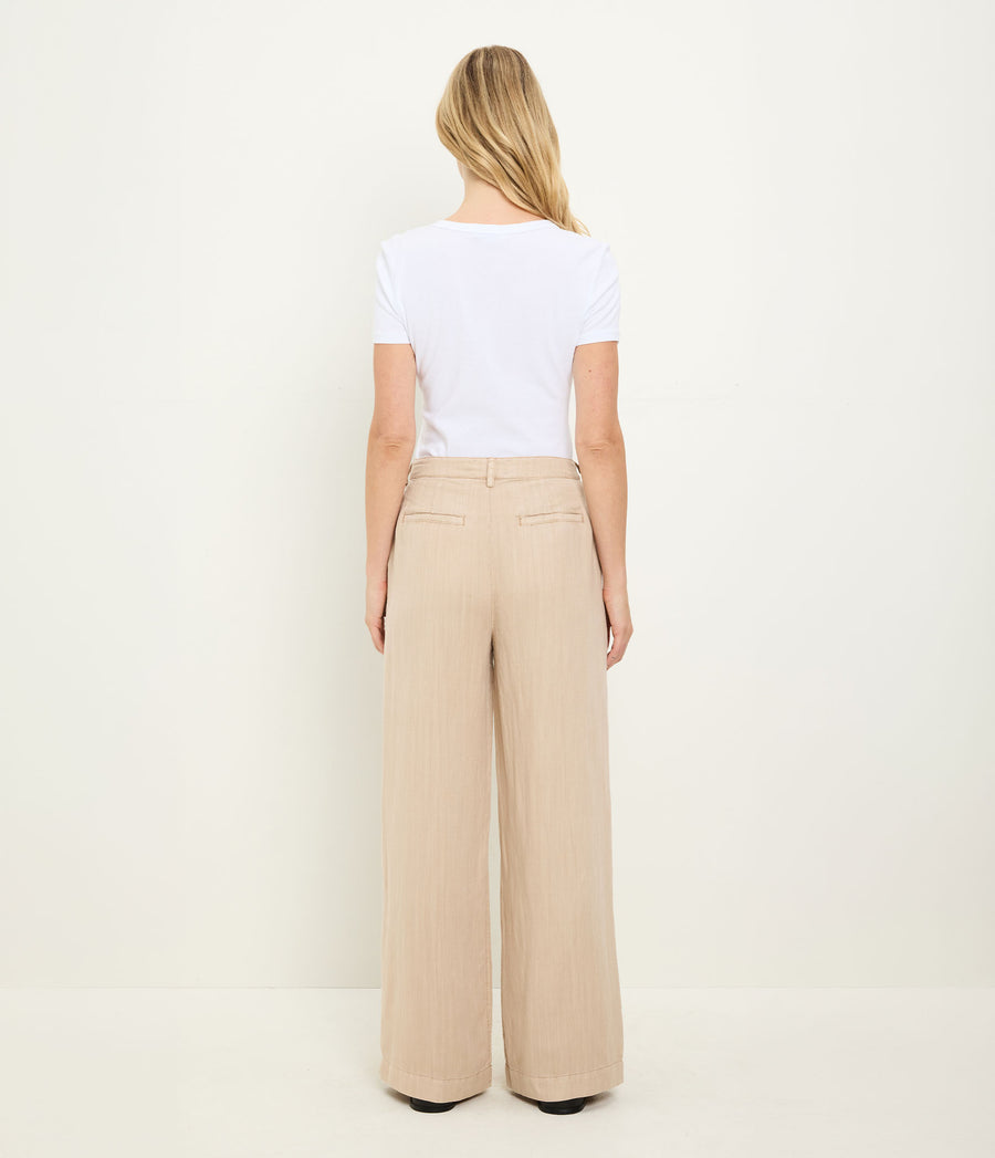 April Linen Trouser in MACADAMIA Beige Back View #MACADAMIA