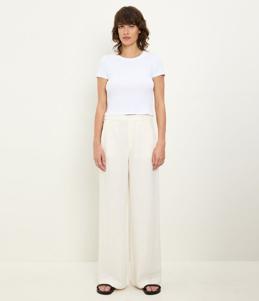 April Linen Trouser in Parchment White Full Body View #PARCHMENT