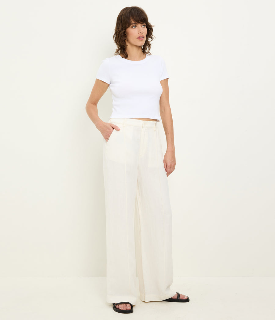 April Linen Trouser in Parchment White Side View #PARCHMENT