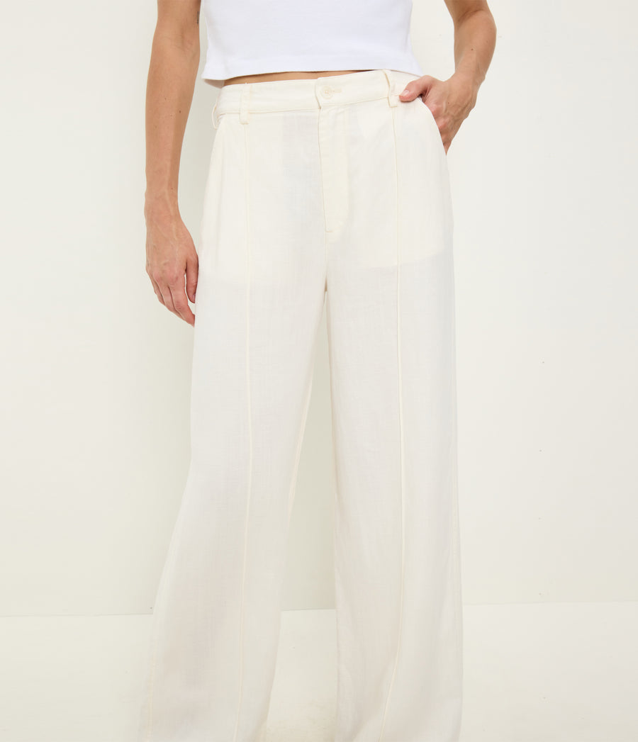 April Linen Trouser in Parchment White Close up View #PARCHMENT