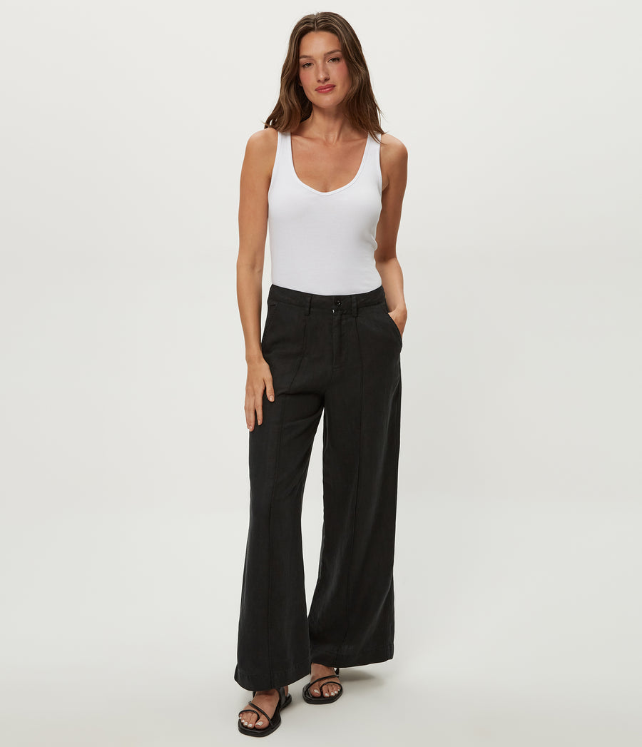 April Linen Trouser in Black Close up View #BLACK