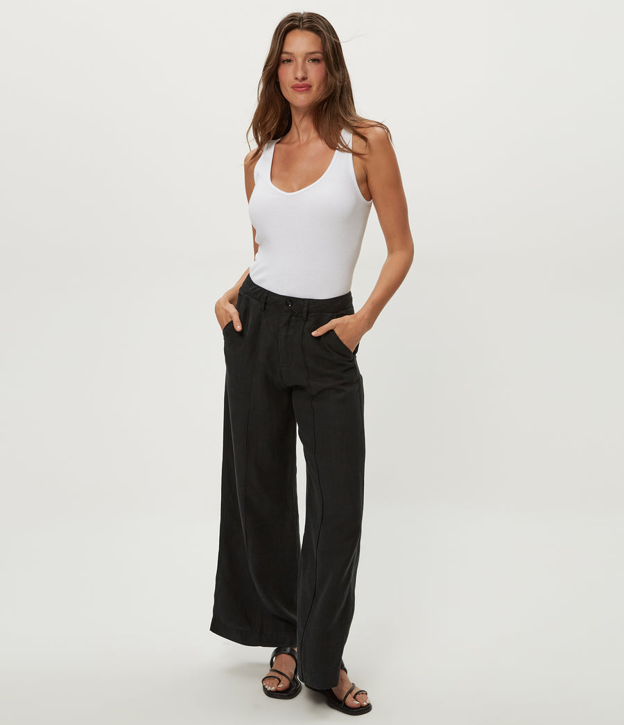 April Linen Trouser in Black Full Body View #BLACK