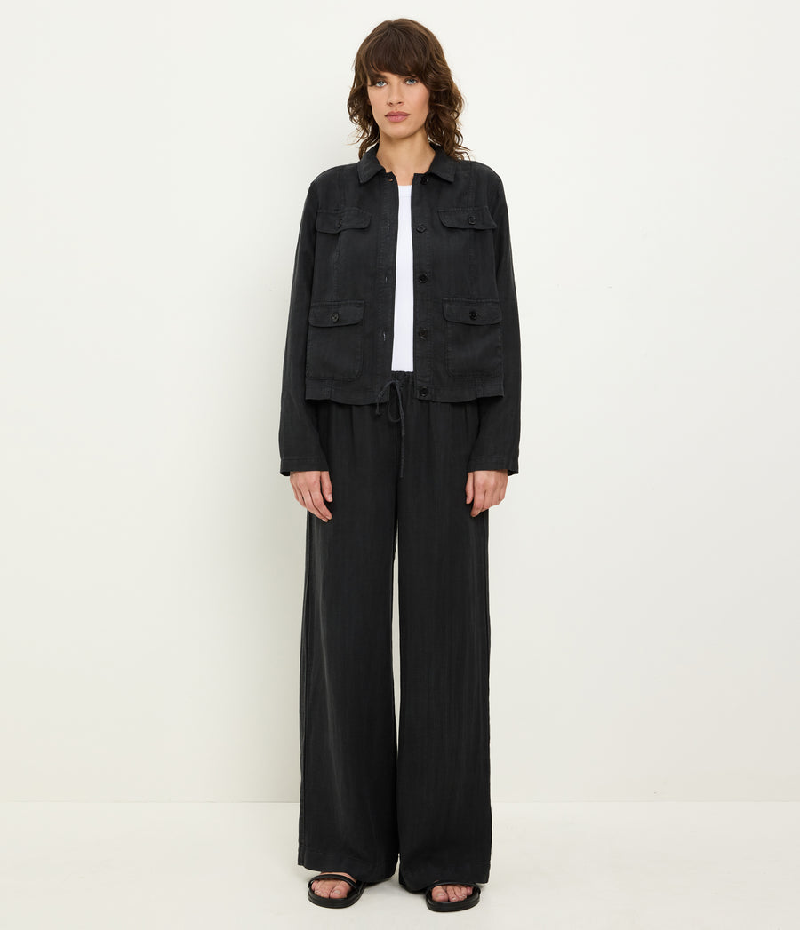 Nash Linen Jacket in Black Full Body View #BLACK