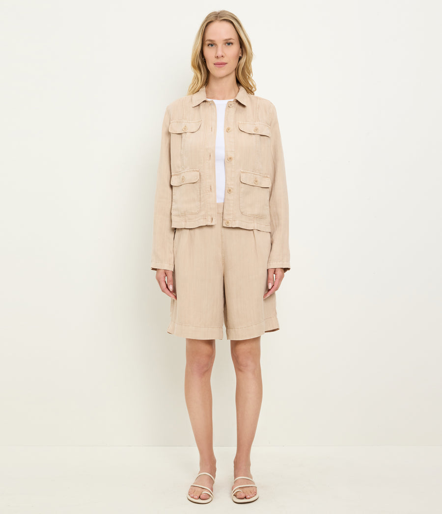 Nash Linen Jacket in  MACADAMIA Beige Full Body View #MACADAMIA