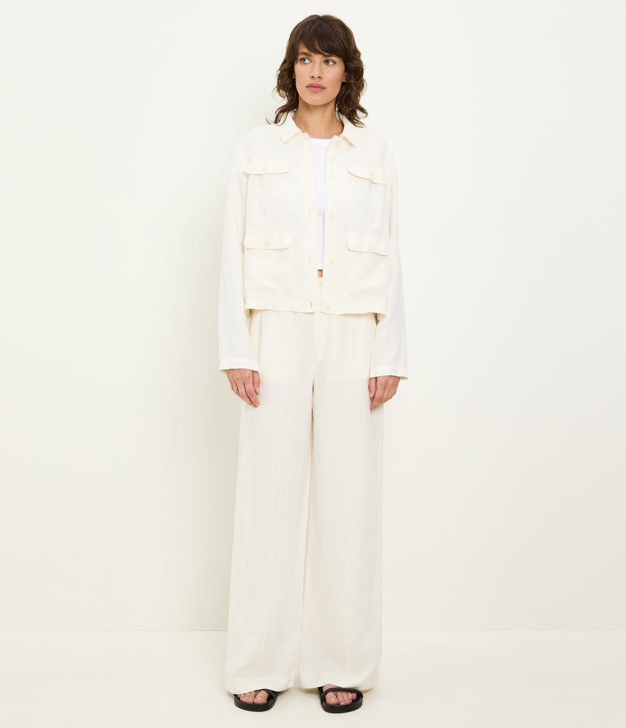 Nash Linen Jacket in Parchment White Full Body View #PARCHMENT