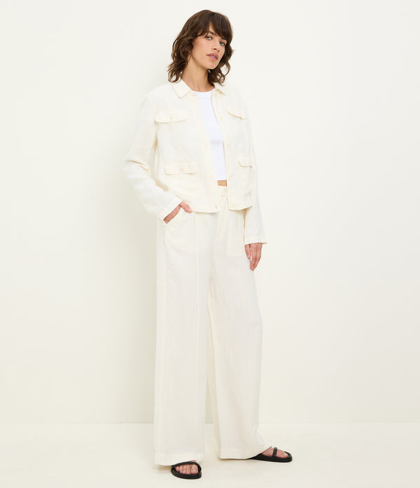 Nash Linen Jacket in Parchment White Side View #PARCHMENT