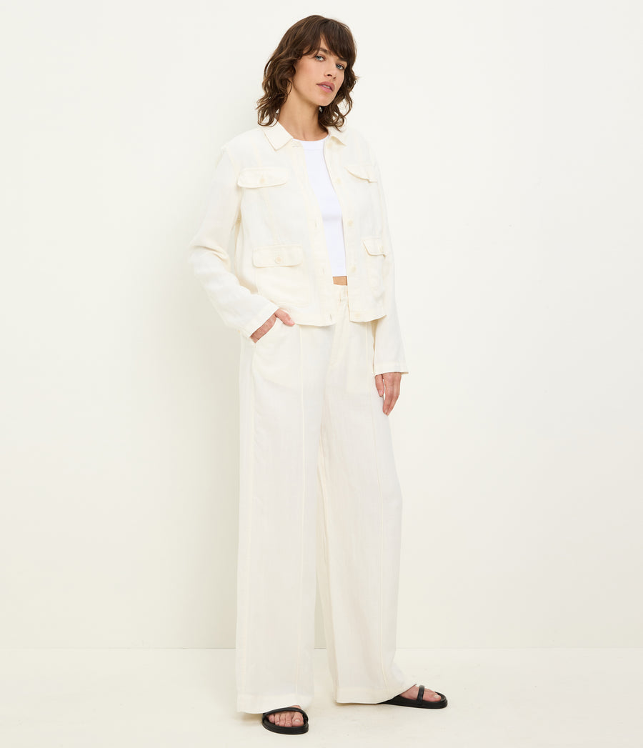 Nash Linen Jacket in Parchment White Side View #PARCHMENT