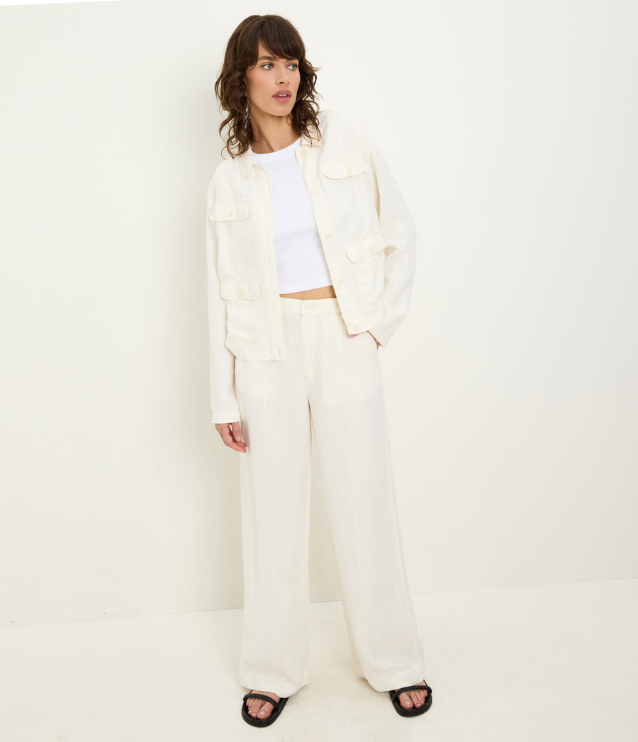 Nash Linen Jacket in Parchment White Side View #PARCHMENT