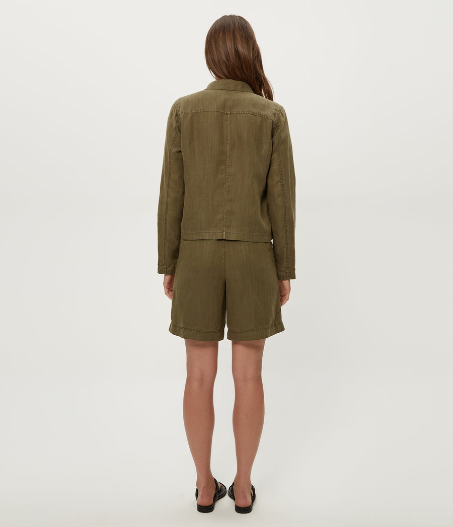 Nash Linen Jacket in CAPER Green Back View #CAPER