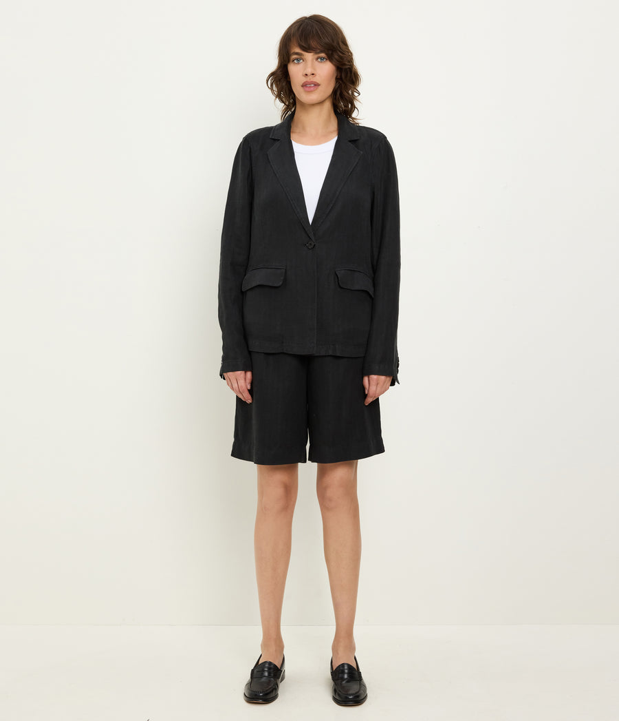 Aubrey Linen Blazer in Black Full Body View #BLACK