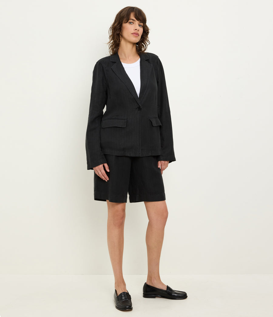 Aubrey Linen Blazer in Black Side View #BLACK