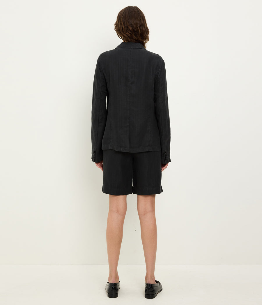 Aubrey Linen Blazer in Black Back View  #BLACK