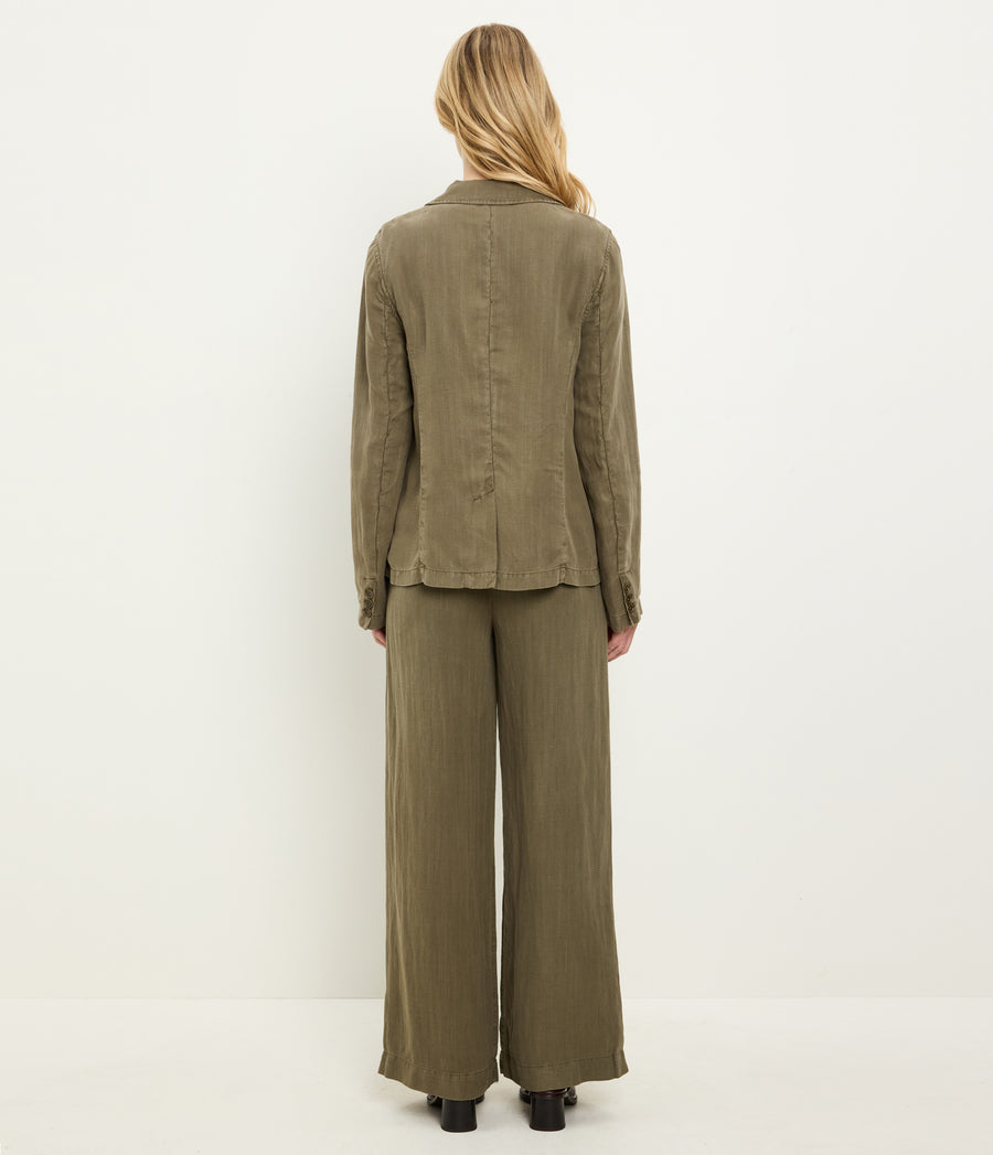 Aubrey Linen Blazer in CAPER Green Back View #CAPER