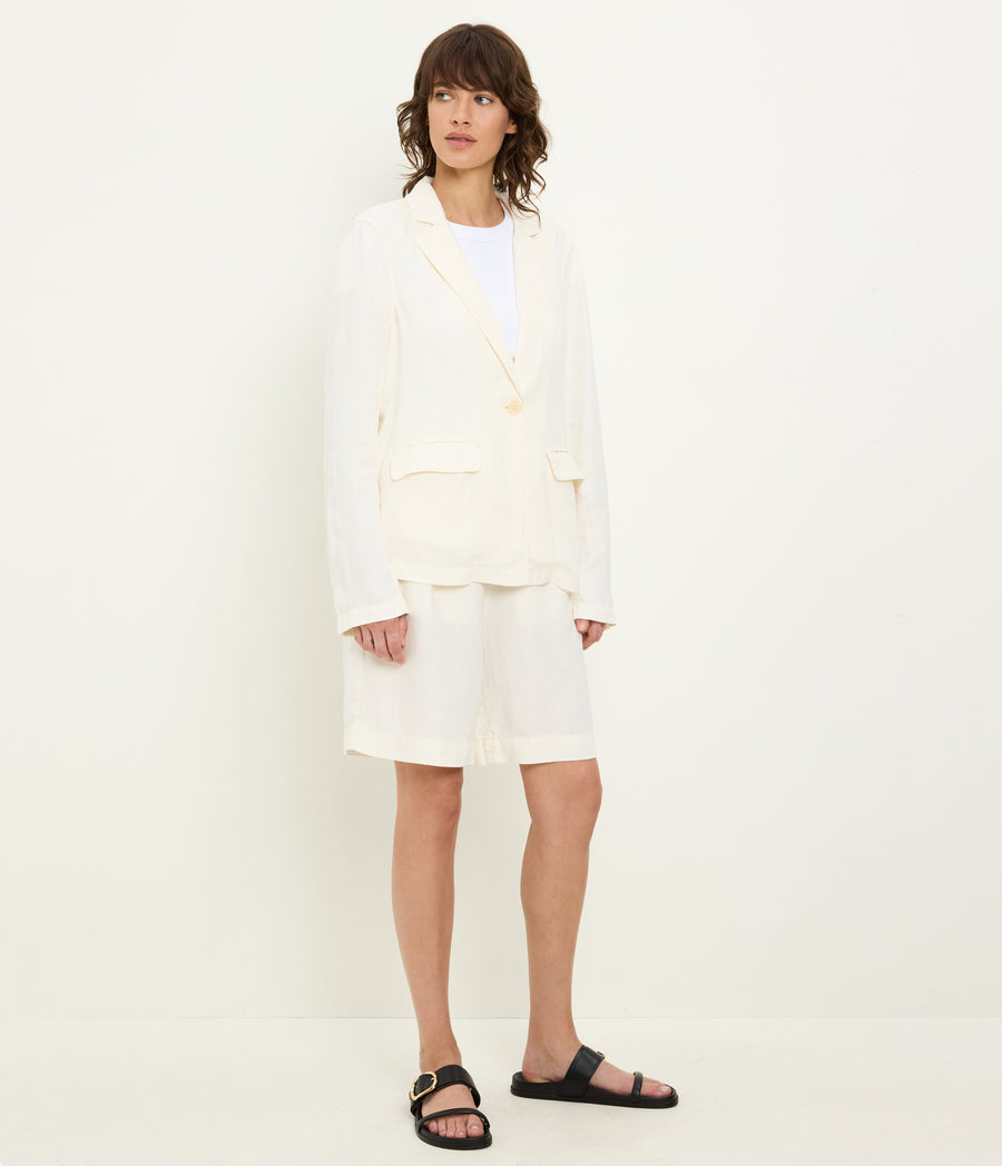 Aubrey Linen Blazer in Parchment White Side View #PARCHMENT