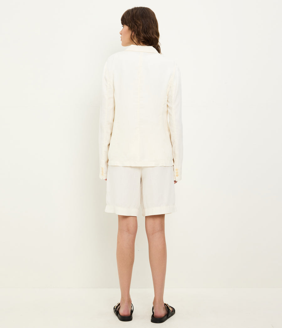 Aubrey Linen Blazer in Parchment White Back View #PARCHMENT
