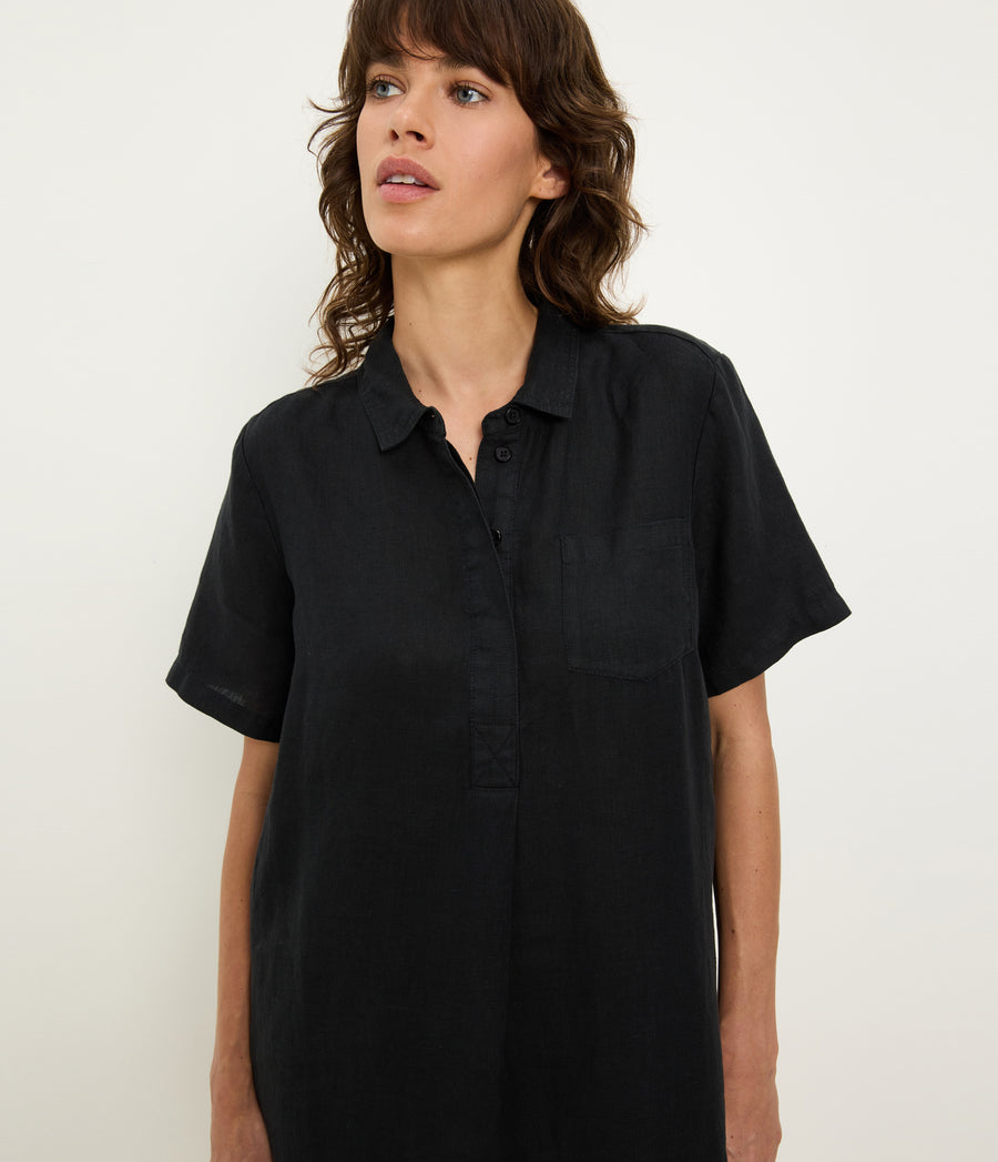 Ola Utility Dress in Black  Close Up View #BLACK