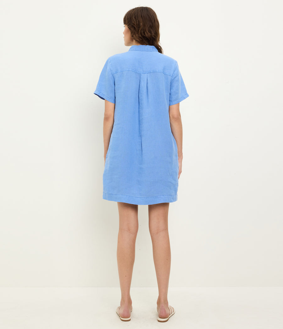 Ola Utility Dress in BABY BLUE Blue Back View #BLUE RIBBON