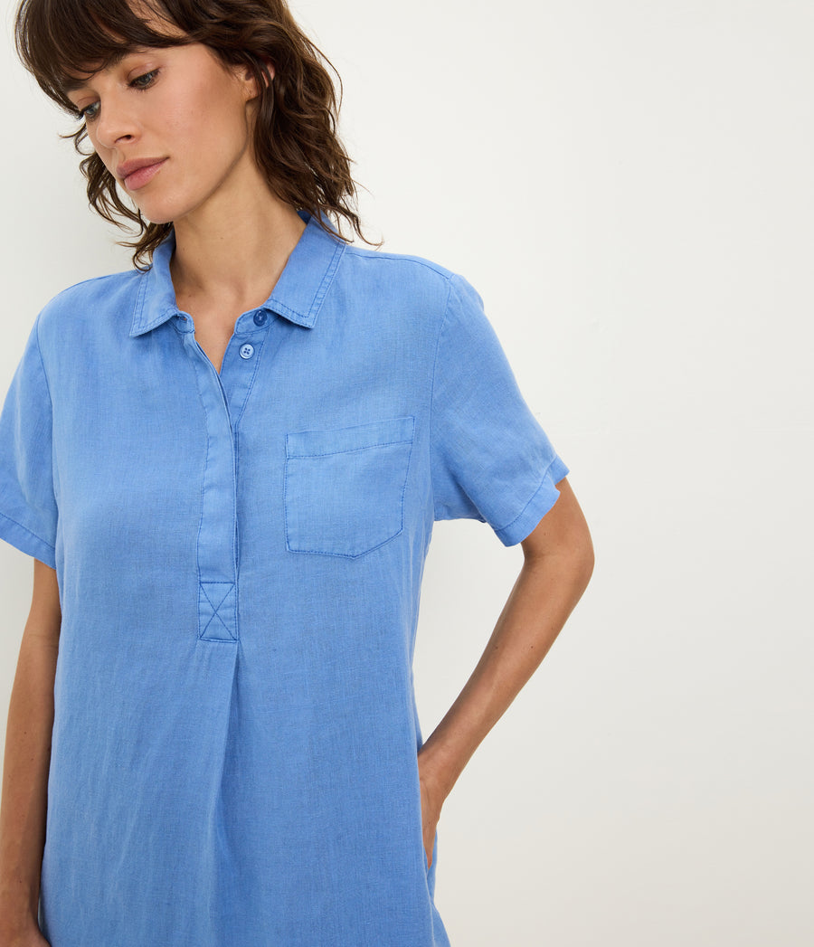 Ola Utility Dress in BABY BLUE Blue Close up View #BLUE RIBBON