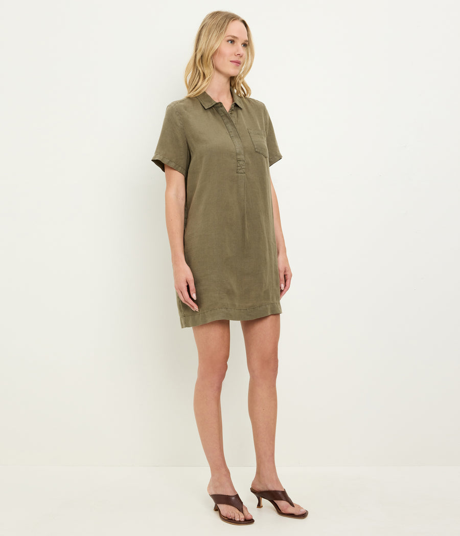 Ola Utility Dress in CAPER  Green Side View #CAPER