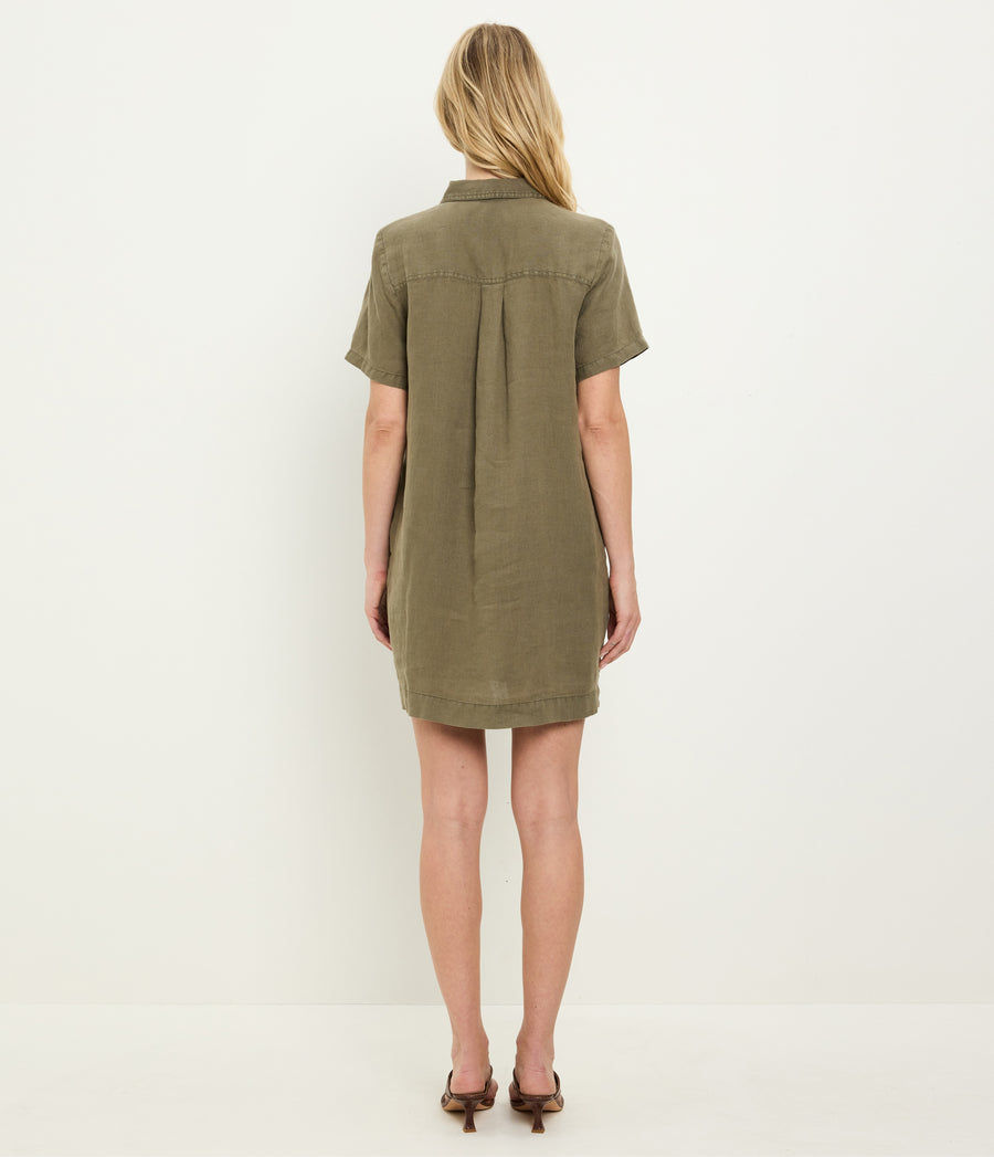 Ola Utility Dress in CAPER Green Back View #CAPER