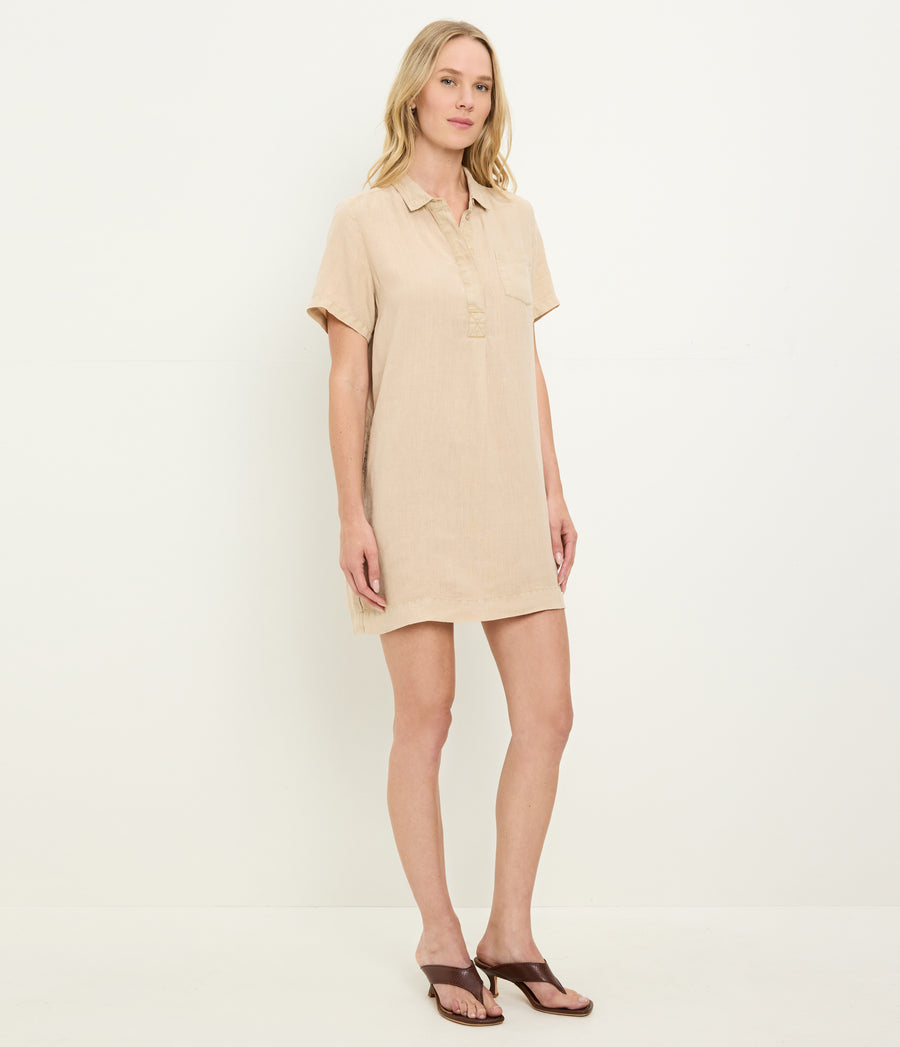 Ola Utility Dress in  MACADAMIA Beige Side View #MACADAMIA