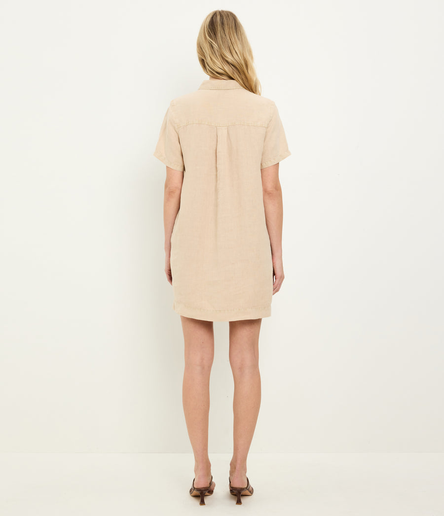 Ola Utility Dress in  MACADAMIA Beige Back View #MACADAMIA